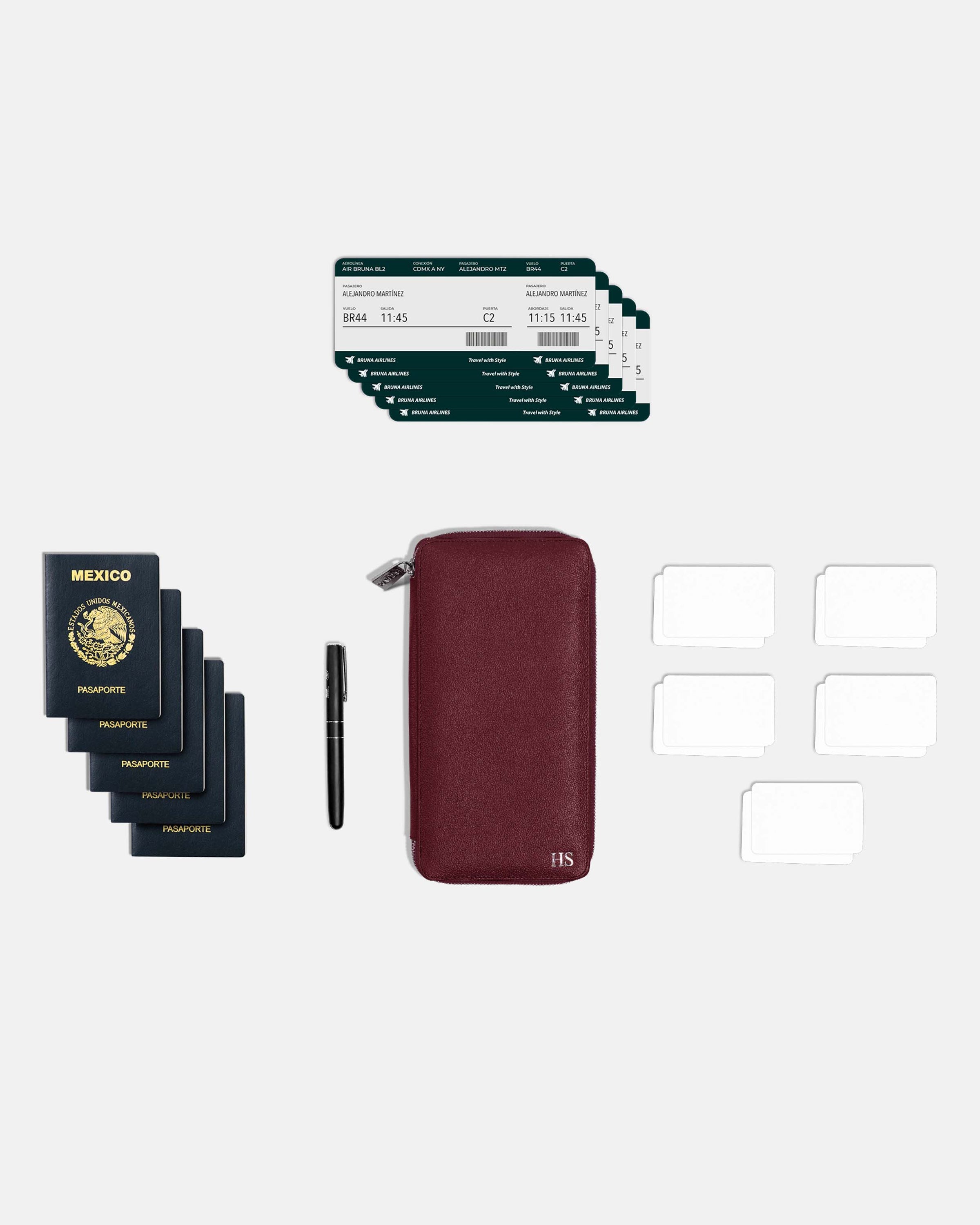 Funda con Cierre para 5 Pasaportes - Burgundy