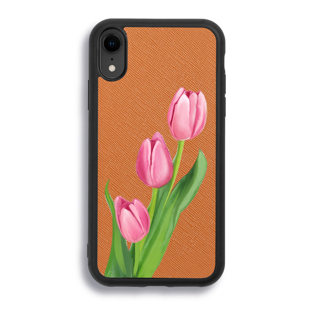 Pink Tulips - iPhone XR - Tobacco Brown