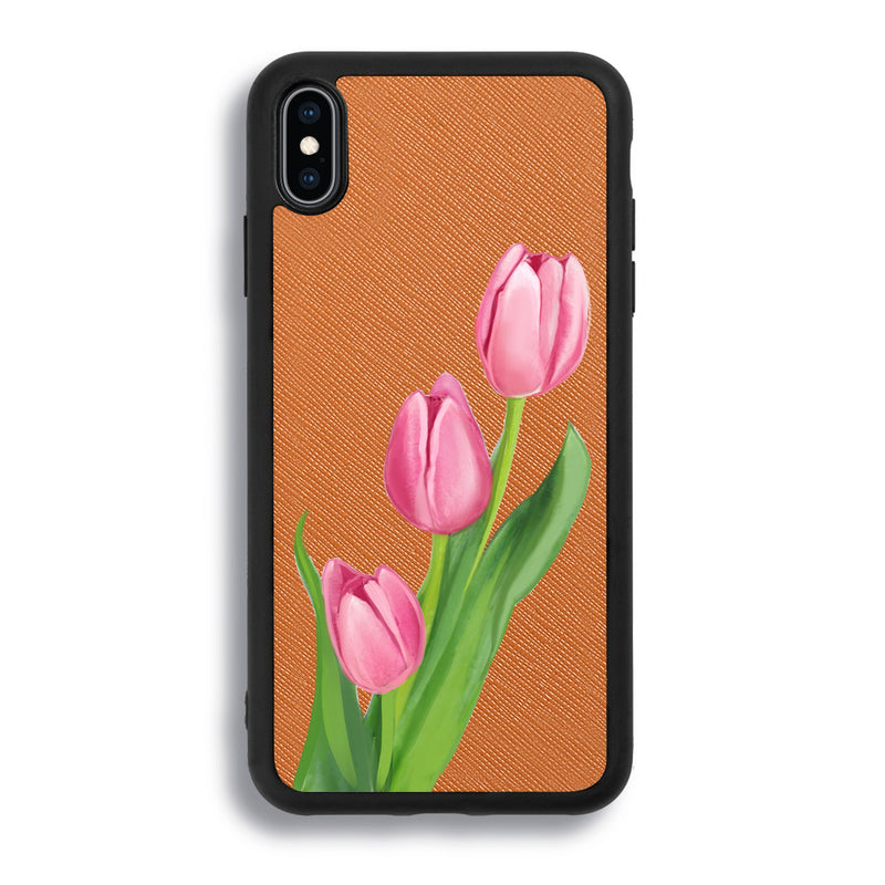 Pink Tulips - iPhone X/XS - Tobacco Brown
