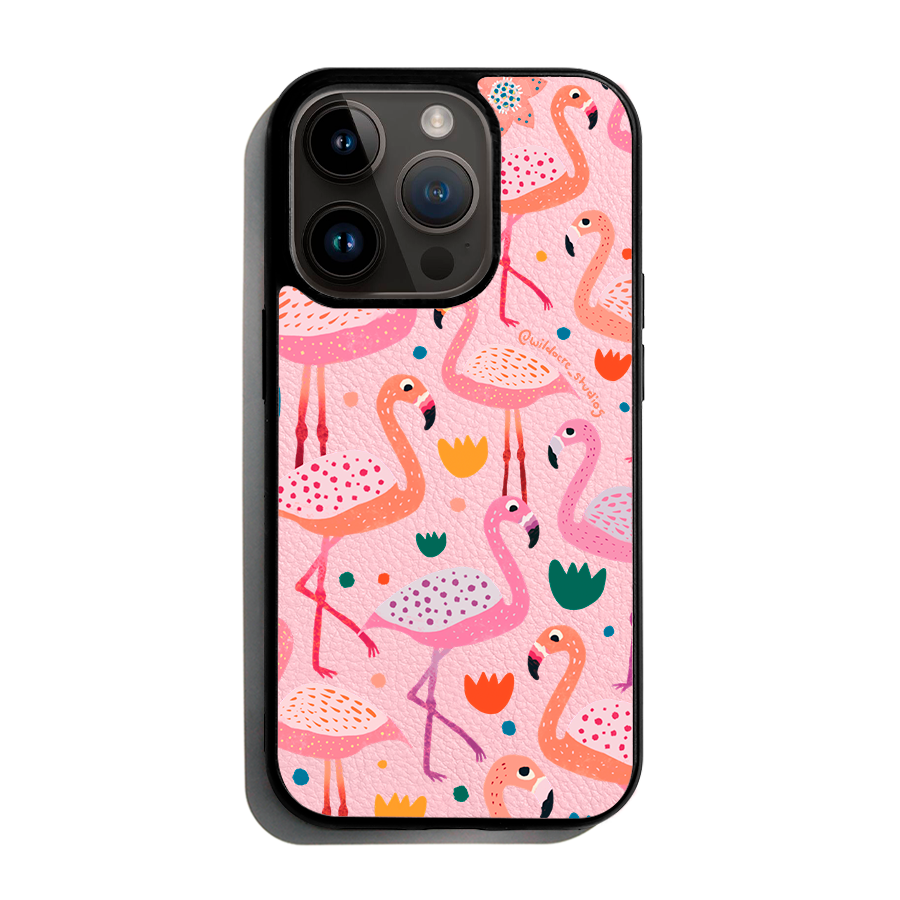 Fiesty Flamingos by Wildacre Studios - iPhone 14 Pro - Forbidden Pink