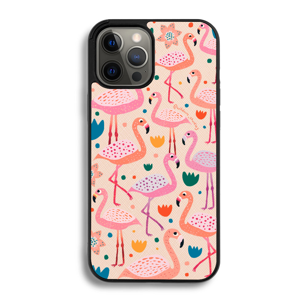 Fiesty Flamingos by Wildacre Studios - iPhone 12 Pro Max - Pale Pink